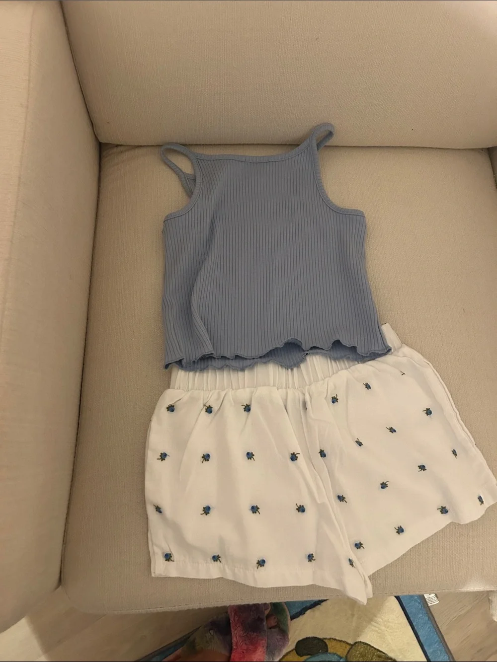 Splendid Blue Ribbed Tank & White Floral Shorts Kids Matching Set